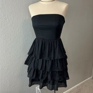 Strapless Black Tiered Ruffle Top